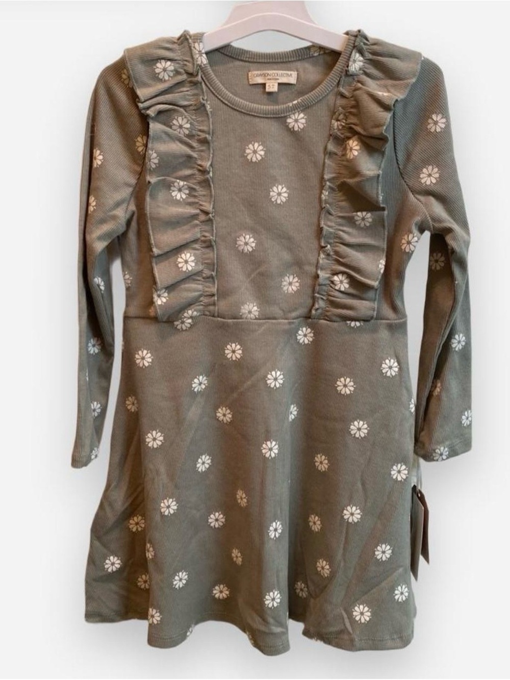 Olive Green Floral Ruffle Dress - Size 5t